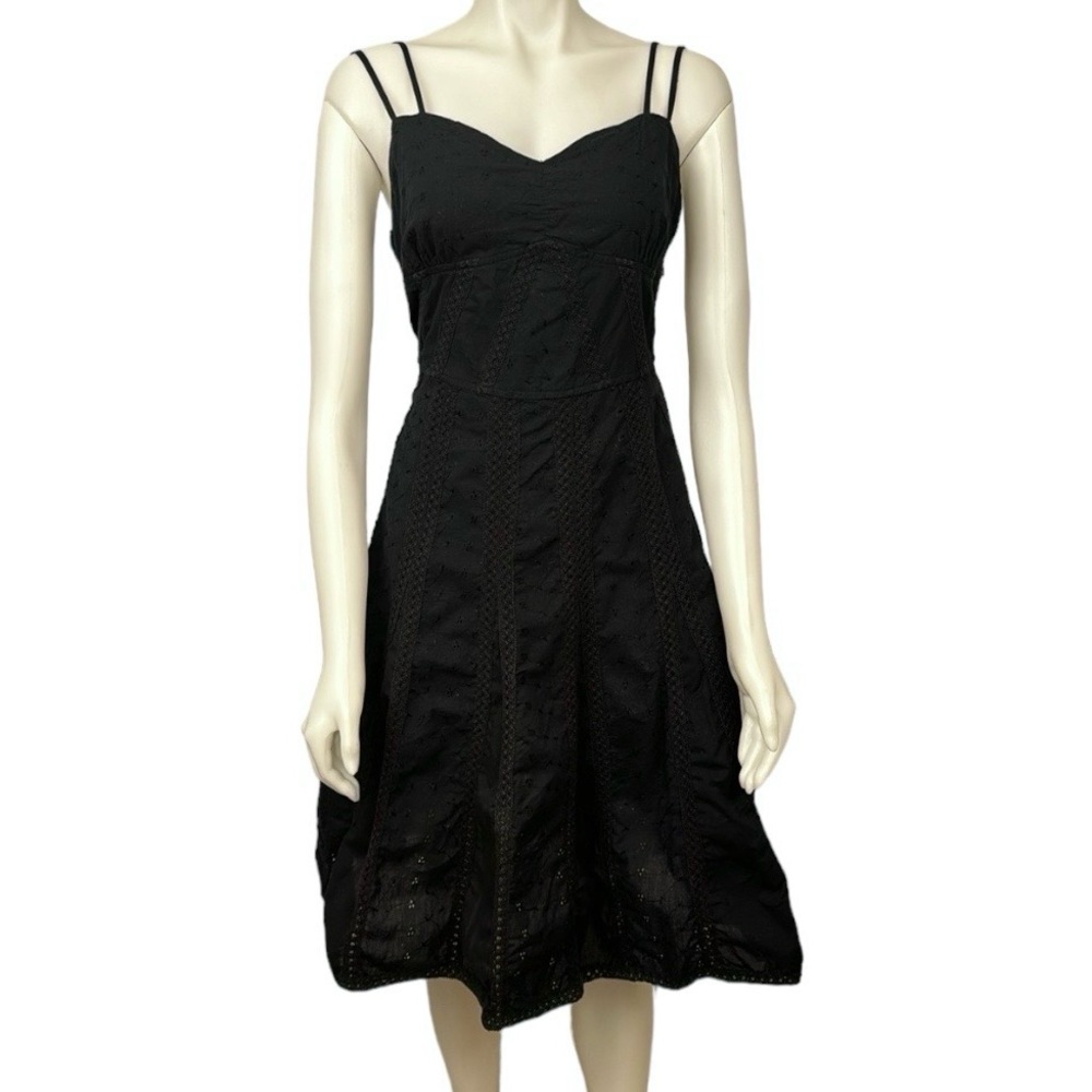 Floral Embroidery Dress Black Spaghetti Strap Flare Dress Vintage Y2K 90s Large